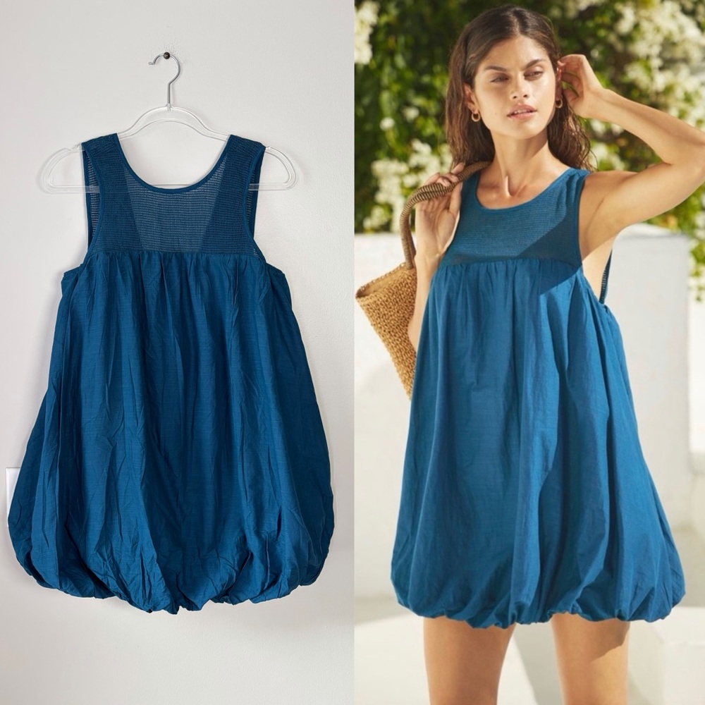 By Anthropologie Teal Sleeveless Bubble Mini Dress